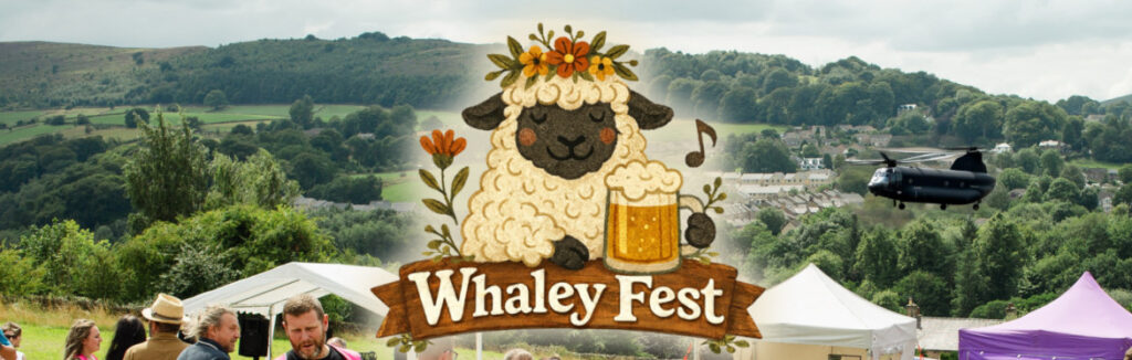 Whaley Fest logo featuring an illustrated sheep with flowers and a pint.
